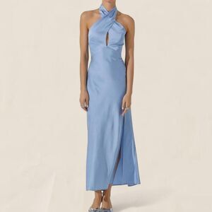Astr the Label Marissa Baby Blue Halter Silky Maxi Dress Small